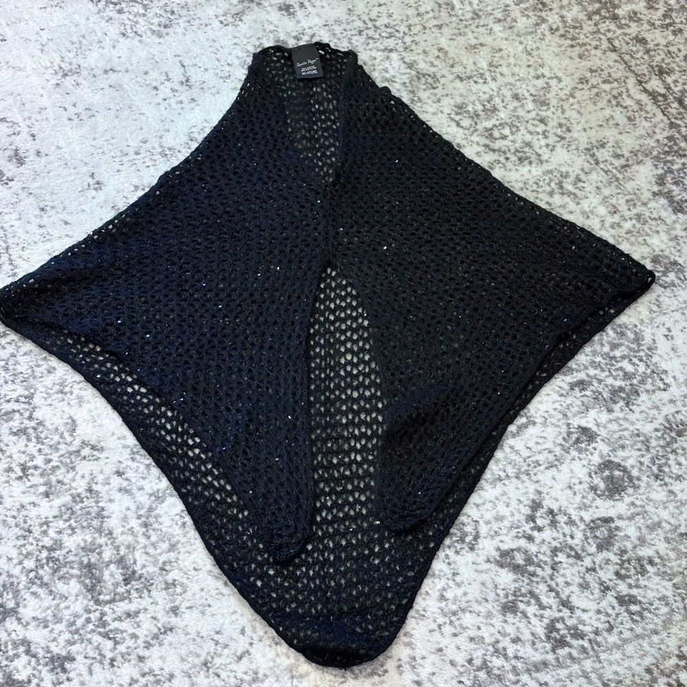 Charlie Paige Women's Black Sequin Knitted Shawl Cover Up Poncho